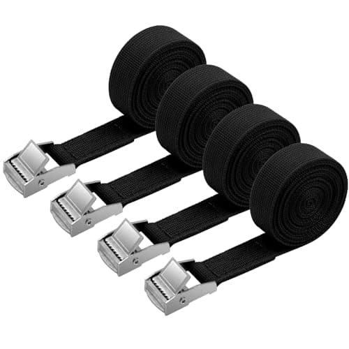 Image of URAQT Tie Down Straps, 4 Pack Heavy Duty Tensioning Belts, 2M Adjustable Cargo Straps Ratchet Straps for Motorcycle, Cargo, Trucks, Trailer, Luggage, 250kg Loading Capacity, Quick Release (Black)