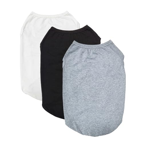 Image of 3 Pack Dog Shirt Tee Shirts, Dog Soft Tank Top Sleeveless Vest,Pet Striped T Shirt Summer Cool Vest Puppy Basic Tank Top for Small dog Medium Dog Cat (Black, White, Grey) (L)