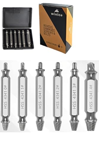Image of WINICE Damaged Screw Extractor Set – 6 PCS Stripped Screw Remover Kit | High Speed Steel Drill Bits for Broken, Rusted, or Stripped Screws, Bolts & Nuts | Easy Removal Tool (HSS)