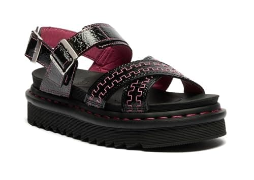Image of Dr. Martens womens Voss II Sandal, Black Distressed Patent, 5