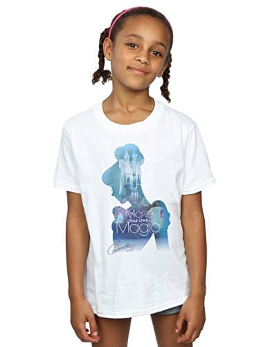 Image of Disney Princess Girls Cinderella Filled Silhouette T-Shirt 7-8 Years White