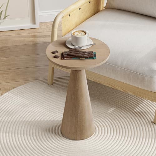 Image of LONYKE Rustic Farmhouse Round Pedestal End Table, Wooden Martini Side Table, Small Plant Stand, Distressed Grey
