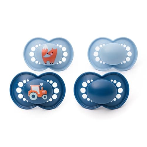 Image of MAM Original Soothers | 6-18 Months | 4 Pack | Sustainable Materials | Baby Accessories | Blue (Various Designs)