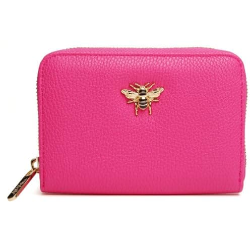 Image of Alice Wheeler London Concertina Purse – Compact Wallet with Zipped Coin Pocket, Card Slots & Signature Honeybee Logo – Stylish Everyday Purse – 14 x 10 x 2 cm (Hot Pink)