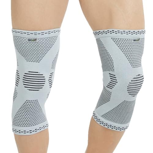 Image of Neotech Care Bamboo Fiber Knee Support - Lightweight, Elastic, Comfortable & Breathable Fabric - Sleeve Brace for Men, Women, Youth - Right or Left (Grey Colour, Size L, 1 Pair)