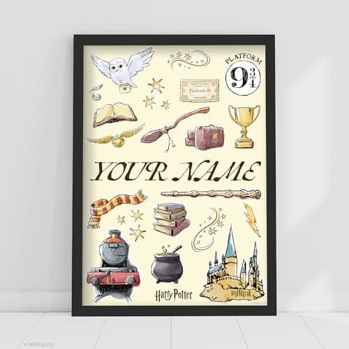 Image of Harry Potter Print - Watercolour Icons Personalised Name Poster Wall Art (21cm x 29.7cm - A4)