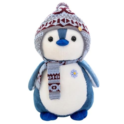 Image of Herfair Penguin Cuddly Toy with Hood, Plush Doll Stuffed Toy Cuddly Toy Gift (20 cm, Blue)