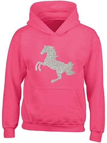 Image of Hippowarehouse Glitter Horse Kids Children's Unisex Hoodie Hooded top Fuchsia Pink