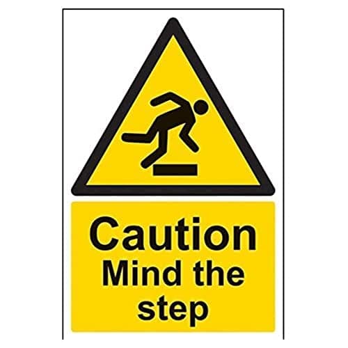 Image of V Safety Caution Mind The Step Warning Sign - 200mm x 300mm - Self Adhesive Vinyl