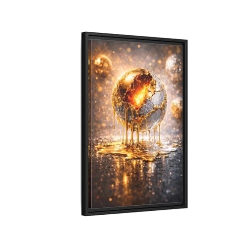 Image of Abstract Molten Sphere Gold - Framed Canvas Wall Art Print 16×24 inch (40×60 cm) - Vertical/Black / 1.25 inch (3 cm)