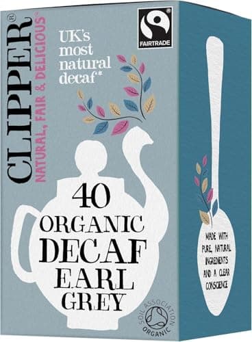 Image of Clipper Fairtrade Organic Decaf Earl Grey Tea Bags | Natural, Unbleached, Plant-Based Biodegradable & Non GM Black Tea | Eco Conscious Decaffeinated Tea Bags | Individually Wrapped (40 Teabags)