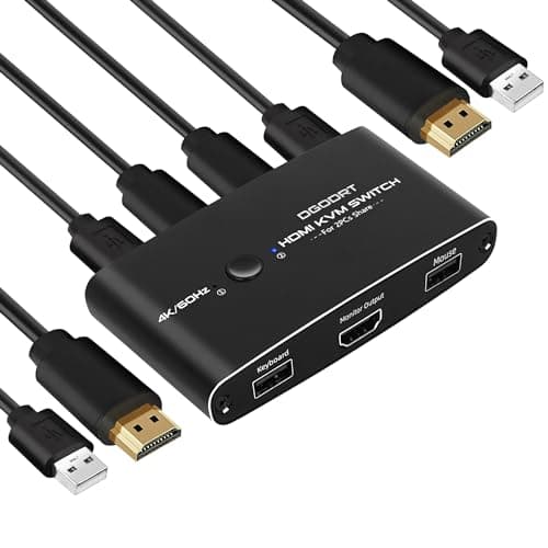 Image of 4K 60Hz HDMI KVM Switch 2 Port Box, USB KVM Switches for 2 Computers Sharing Keyboard, Mouse and a HD Monitor, Including 2 USB Cable and 2 HDMI Cables