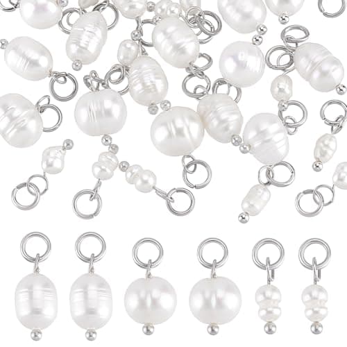 Image of PH PandaHall 30pcs 3 Styles Natural Pearl Pendant Charms, Pearl Bead Pendant with Silvery Loop Creamy White Freshwater Pearls Jewellery for Necklace Earrings Jewellery Making DIY Crafts