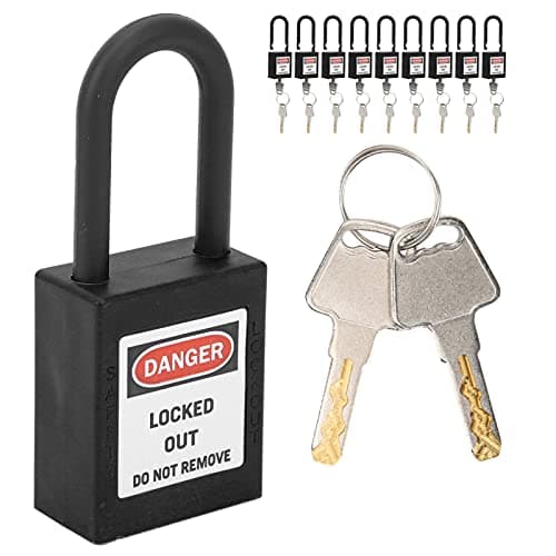 Image of Sonew 10 Pcs Safety Lockout Padlock, 2 Keys Per Lock, 38mm Insulated Safety Padlock for Electrical Lockout Tag Out Kits(Black)