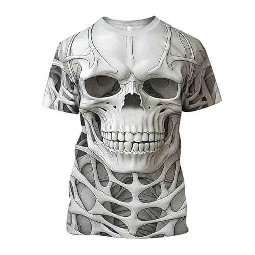 Image of Men's T-Shirt 3D Print Graphic Funny T-Shirt with Skull Print Short Sleeve Novelty Tee Crew Neck Fashionable Shirts Regular Fit Casual Shirt for Men Casual Top Casual Soft Streetwear, White, 3XL
