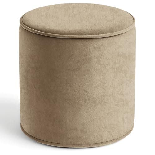 Image of Premium Velvet Footstool Bean Bags | Round Shape Ottoman Footrest Modern Home Living Room Bedroom Stylish & Durable Ergonomic Design | 40x40cm Foot Rest Pouffe (Cream)