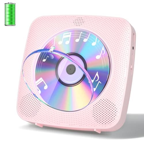 Image of Gueray Desktop CD Player Bluetooth CD Players with Speakers for Home 1800mAh Rechargeable Battery Portable CD Player with AUX USB Headphone Jack FM Radio with LCD Display for Kids Gift (Pink)
