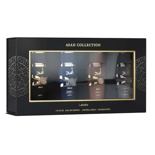 Image of Lattafa Asad 4-Piece Gift Set 25ml – Men's Oriental Fragrance Collection | Asad, Elixir, Bourbon & Asad Zanzibar LE