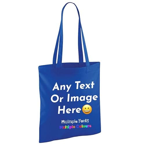 Image of Varsany Premium Personalised Tote Bag: Custom Text, Font, or Photo – Great Teachers Gift, Shopping Bag, 100% Cotton (Tote Bag, Royal Blue, One Size)