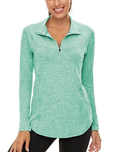 Image of Ladies Golf Polo Shirts, Long Sleeve Running Tops for Women UK, Green Sports Top, Slim Fitted Workout Yoga Top