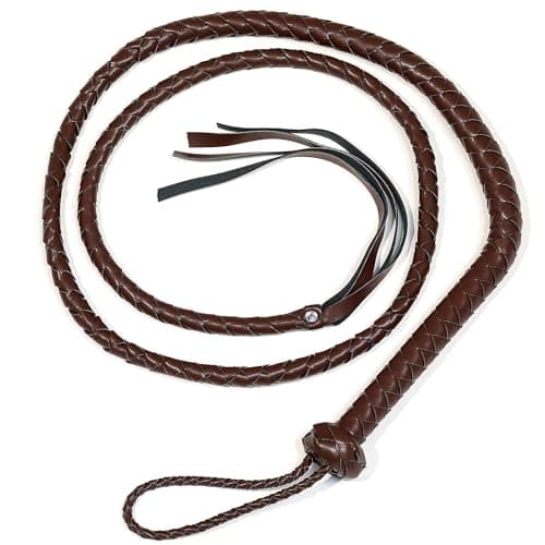 Image of Parma77 Faux Leather Whip, 6.5 feet Costumes Equestrian Horse Whip for Halloween Stage Performance Horse Riding Cosplay Costume Accessories（Brown）