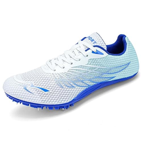 Image of SDEQA New Track and Field Shoes for Mens Women Kids Boys Girls 8 Spikes Running Racing Shoes for Race Jumping Sprint Athletic Training,B,5 UK