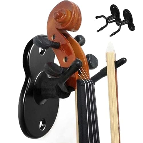 Image of Tissting 2 Pcs Violin Wall Mount Hanger, Iron Violin Stand with Bow Holder, Double Head Violin Viola Hook Stand for Home Studio
