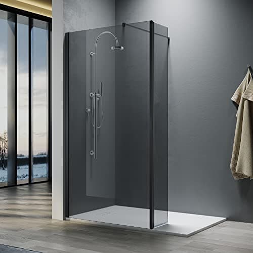 Image of ELEGANT 800mm Walk in Shower Screen 8mm Dark Grey Easy Clean Safety Glass Wet Room Shower Enclosure Shower Cubicles with 300mm Return Panel