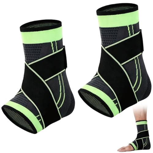 Image of ZhouLinMou 2Pcs Ankle Brace for Kids, Ankle Compression Socks, Achilles Tendonitis Support, Kids A-nkle Support, Adjustable S-upport for Running, Sprains and Fitness (Green)