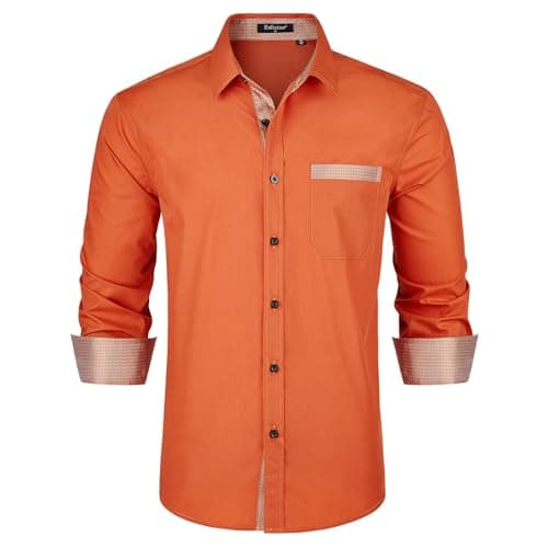 Image of Enlision Mens Shirts Long Sleeve Button Up Dress Formal Texudo Burnt Orange a Shirts for Men UK Regular Fit with Pocket for Casual Work Office M