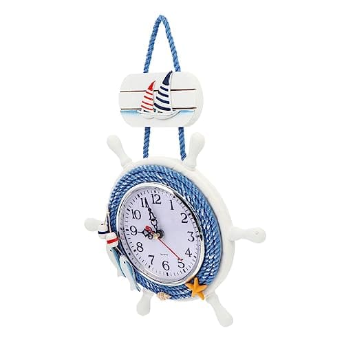 Image of ULDIGI Nautical Theme Wall Clock Wooden Boat Small Size Easy to Hang Decor for Room
