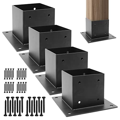 Image of WHATWEARS 4 x 4 Post Base(Inner Size 3.6" x 3.6"), Heavy-Duty Steel Post Anchor, Deck Post Base Brackets with Black Metal Coated, with Screws, for Deck Railing Pergola Brackets Fence (4 Pack)