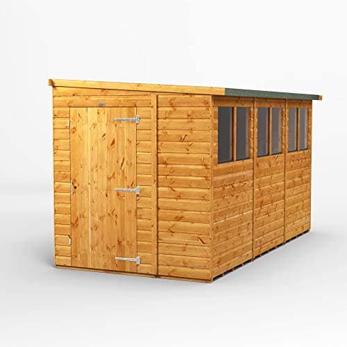 Image of POWER High Grade Premium Pent Reverse Lean Wooden Shed with High Security, PVC Window sills, Door and window flexibility, made from 12mm extra thick Timber & Toughened Glass