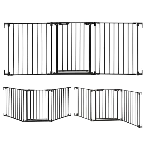 Image of Dreambaby Discovery Metal Baby Gate - 1.95m Extra Wide 3 Panel Walk Through Door for Angled Openings, Configurable for Stairs and Hallways, 74cm High