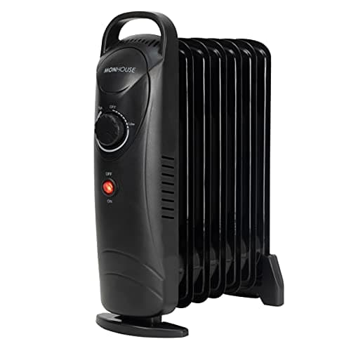 Image of MONHOUSE 7 Fins Compact Oil Filled Radiator - Electric Heater with Adjustable Thermostat - Overheat Protection - Power Indicator Light - Easy Access Carry Handle - 700W - Black