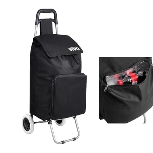 Image of 59L Large Folding Lightweight Shopping Trolley with Insulated Cooler Bag, Hard Wearing & Foldaway for Easy Storage, Large Shopping Trolley on 2 Wheels Shopping Cart