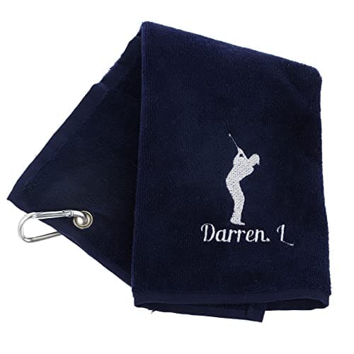 Image of Always Looking Good Personalised Embroidered Golf Towel with Any Name Any Font Luxury Velour 50cm x 40cm Custom Embroidered Golf Towel with Carabiner Clip Gift- Golf Gifts for men and women (Navy)