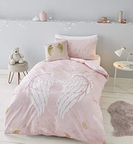 Image of Catherine Lansfield Angel Wings Glitter Easy Care Single Duvet Set Pink