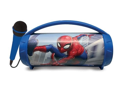 Image of LEXIBOOK, Spider-Man, Wireless light speaker with microphone, Stereo sound, Karaoke function, USB and SD card ports, Rechargeable battery, Handle to carry everywhere, Blue, BTP585SPZ