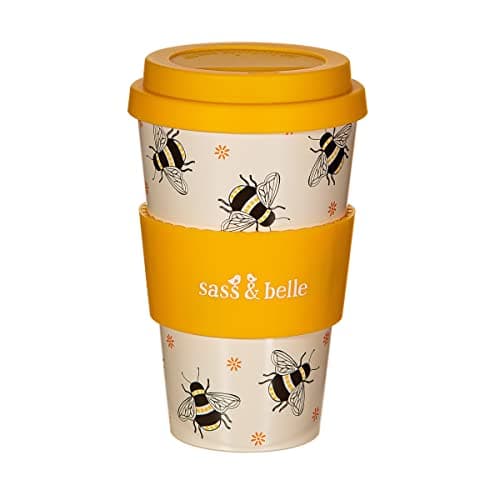 Image of Sass & Belle Bee Travel Coffee Cup - Reusable Cup with Lid, Eco-Friendly Coffee Mug, Lightweight for Hot Drinks – Travel Mug for Work or Home – Fun Gift by Sass and Belle