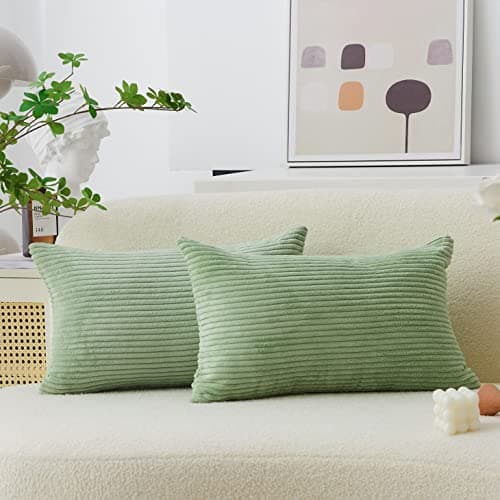Image of Home Brilliant 30x50 Cushion Cover Super Soft Corduroy Cushions Decoration, Cute Rectangle Cushion Covers for Sofa Office Chair Car Bed Summer, Set of 2, (30cm x 50cm, Sage Green)