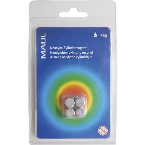 Image of MAUL Neodymium Disc Magnet High Adhesive for Versatile Use Round Magnet with Elegant and Modern Design Diameter 10 x 10 mm Pack of 4 Light Silver