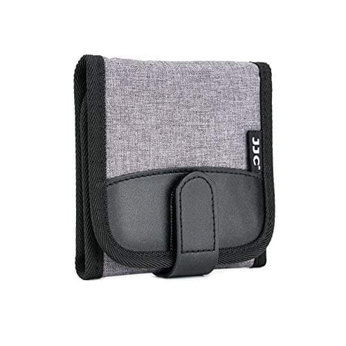 Image of JJC Camera Filter Case 3 Pockets Holds 3 x UV CPL ND Round Filters up to 82mm Foldable Belt Loop Design Carrying Pouch with Microfiber Cleaning Cloth (Gray)