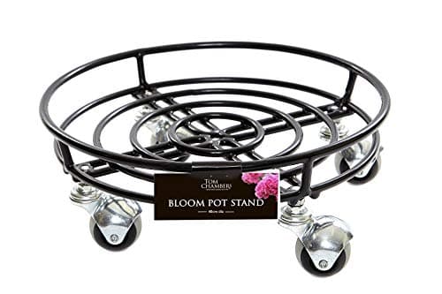 Image of Samuel ALEXANDER Handcrafted Heavy Duty Round Black Metal Garden Patio Plant Flower Pot Stand Caddy Trolley on Strong Metal Castor Wheels 32cm