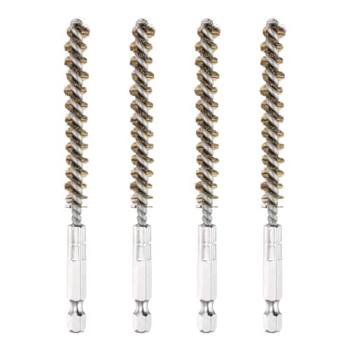 Image of PATIKIL 8mm Dia Bore Brush, 4Pcs Brass Twisted Wire Cleaning Brush Pipe Cleaner with 1/4 Inch Hex Shank for Tubes, Ports, Bearings, Drill Driver, Brass Tone