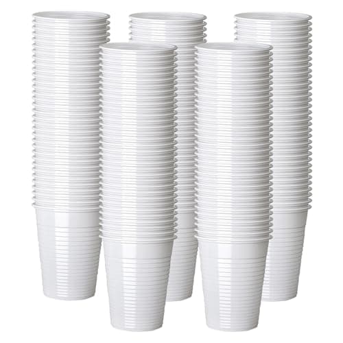 Image of Disposable Plastic Cup White 100 x 200ml (7oz) Disposable Squat Drink Cups Perfect for Travel, Wedding Party, Picnic, Juice, Cold Drinks, Coolers, Vending Catering Buffet