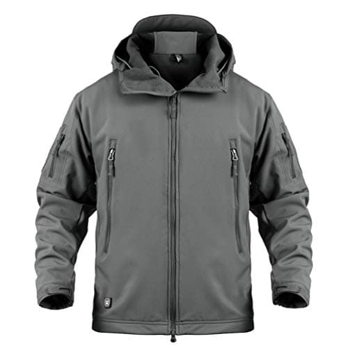 Image of Ketamyy Mens Camo Tactical Coat Hooded Autumn Winter Outdoor Army Military Softshell Fleece Lined Waterproof Windproof Warm Hunting Hiking Jacket Grey 5XL