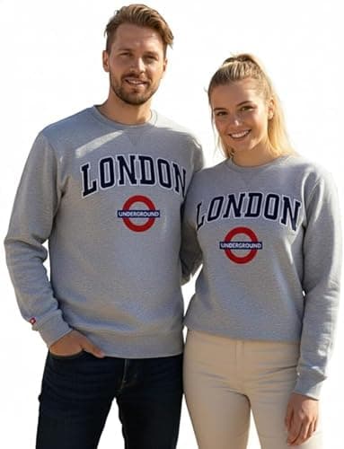 Image of GWCC TFL201 Licensed Unisex London Applique Underground Sweatshirt Navy & Grey (UK, Alpha, XL, Regular, Regular, Grey)
