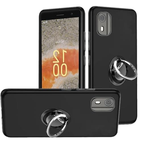 Image of HuiYouMY 2-in-1 Case + Phone holder Ring Compatible with Nokia C02 Cover for Nokia C02, Slim Fit Soft TPU Shockproof Anti-Scratch Phone Case Cover - Black