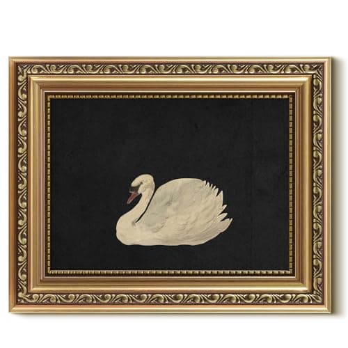 Image of VIYYIEA Gold Framed Wall Art, Grace Swan Canvas Print Home Decor Vintage Art Painting Picture Bathroom Wall Decor, Animals Artwork for Living Room Bedroom Kitchen Office - 10L x 8W